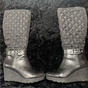 Michael Kors Black Quilted Wedge Boots